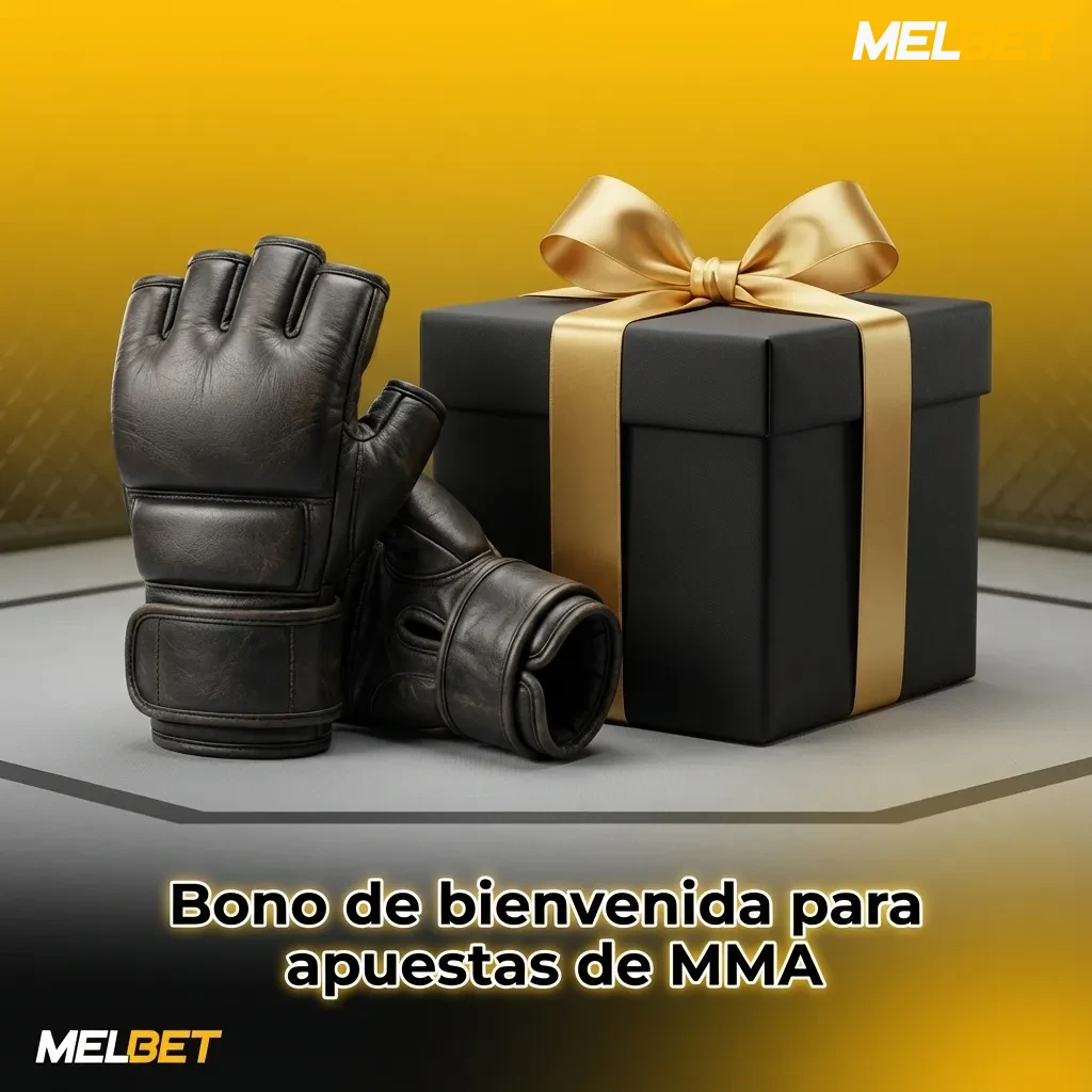 Banner de bono de bienvenida para apuestas de MMA, con guantes de pelea y texto promocional sobre depósito inicial