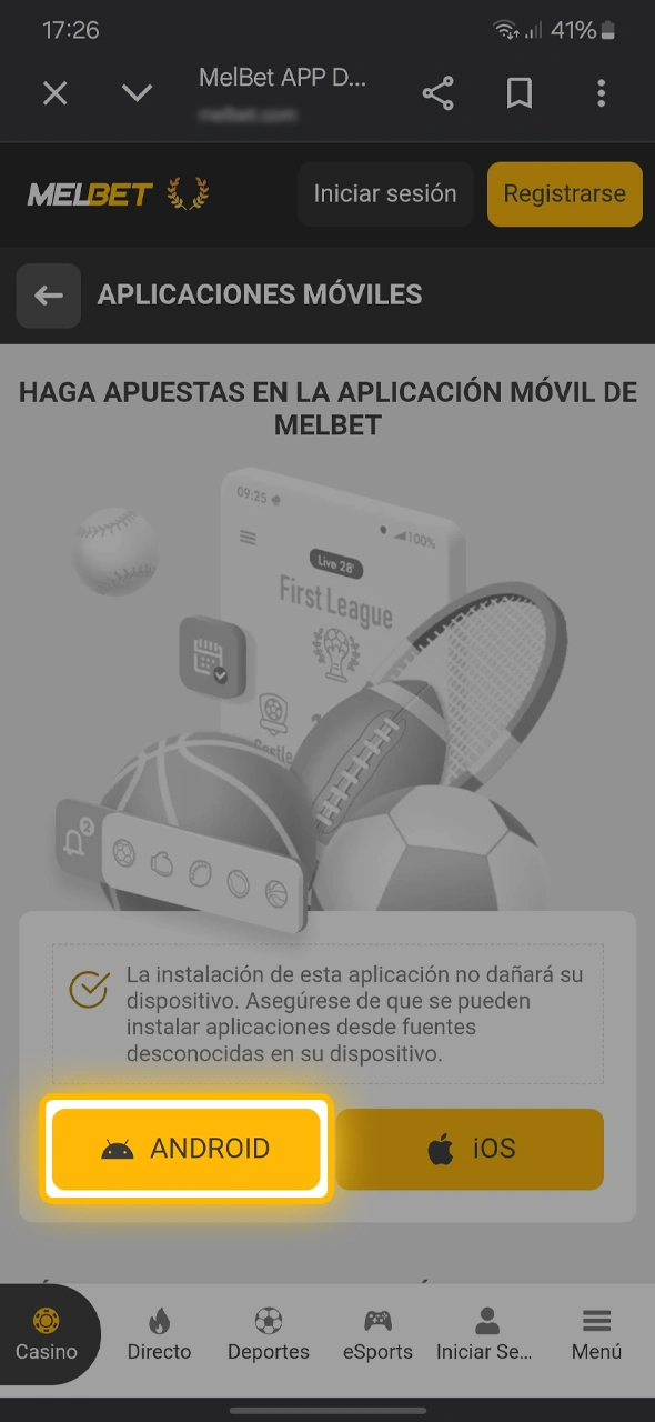 Obtené el archivo de instalación seguro directamente desde los servidores de Melbet.