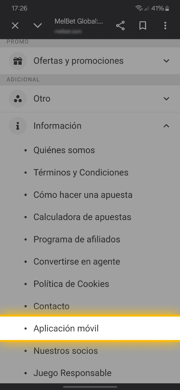 Seleccioná la sección de aplicaciones móviles en el sitio oficial de Melbet Argentina.