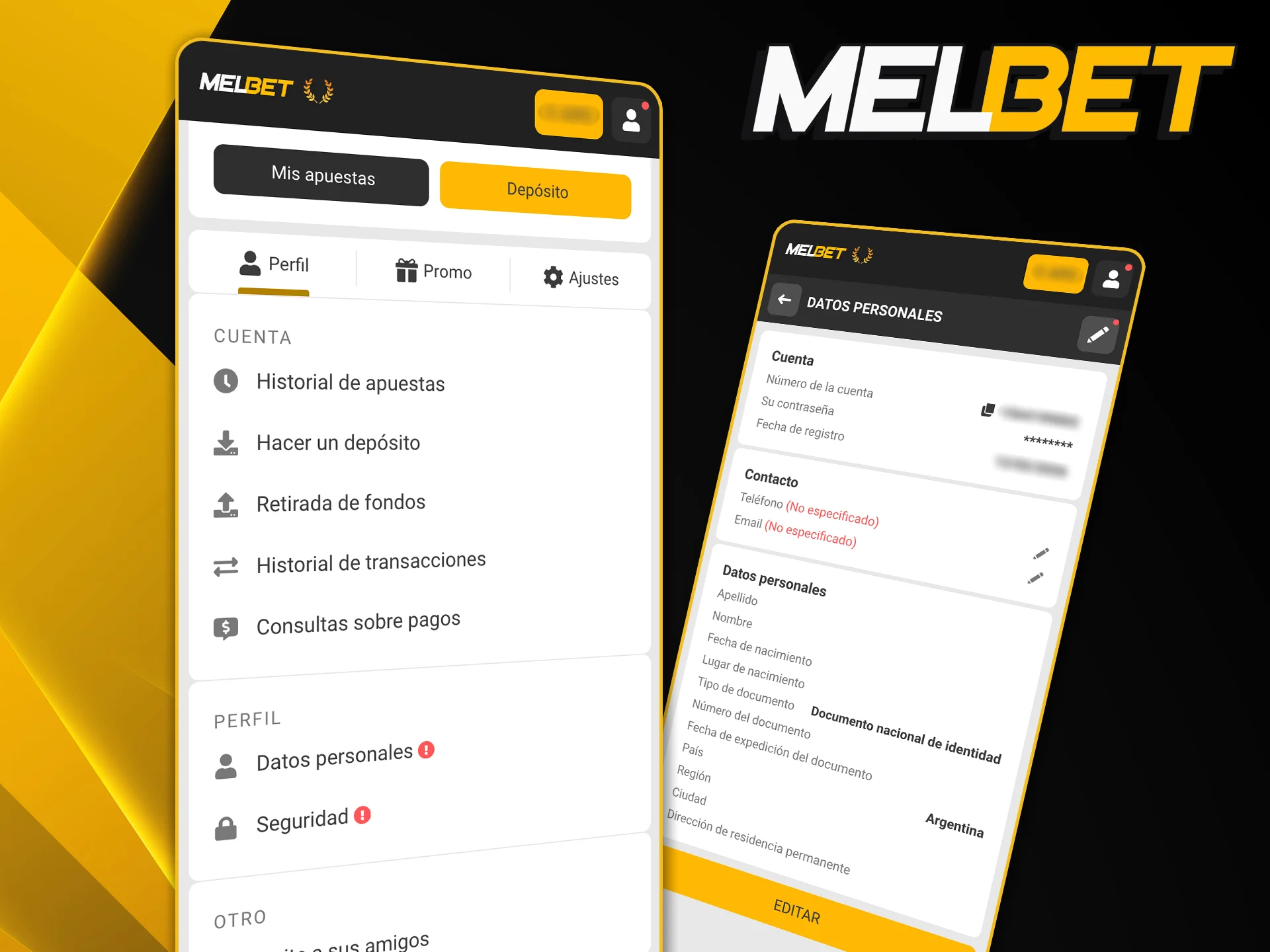 Administrá tus datos, historial de apuestas y configuraciones de seguridad dentro de la app Melbet.