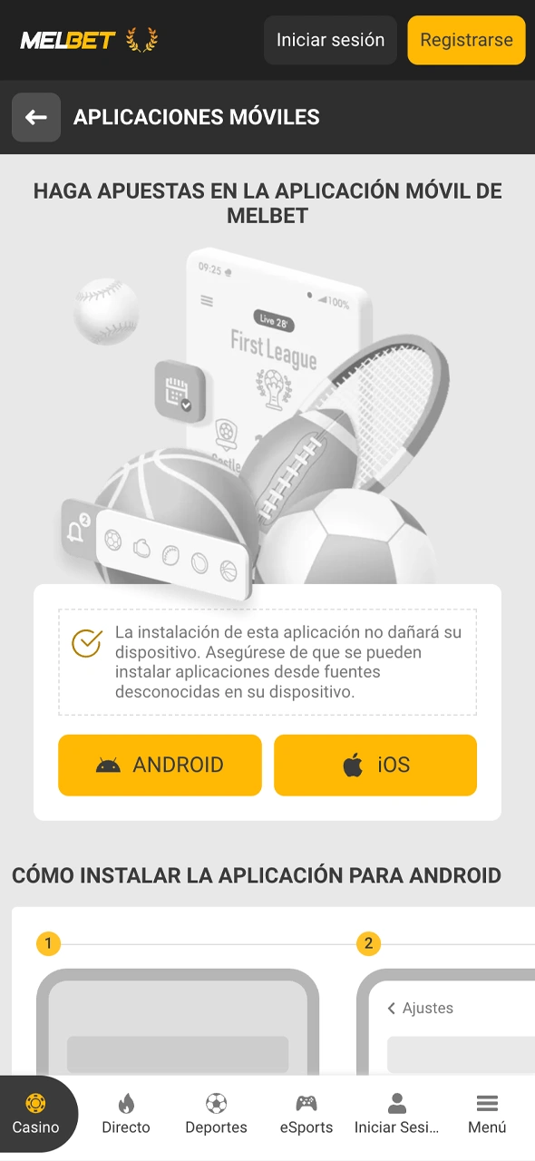 Entrá a la web de Melbet Argentina usando el navegador de tu smartphone.