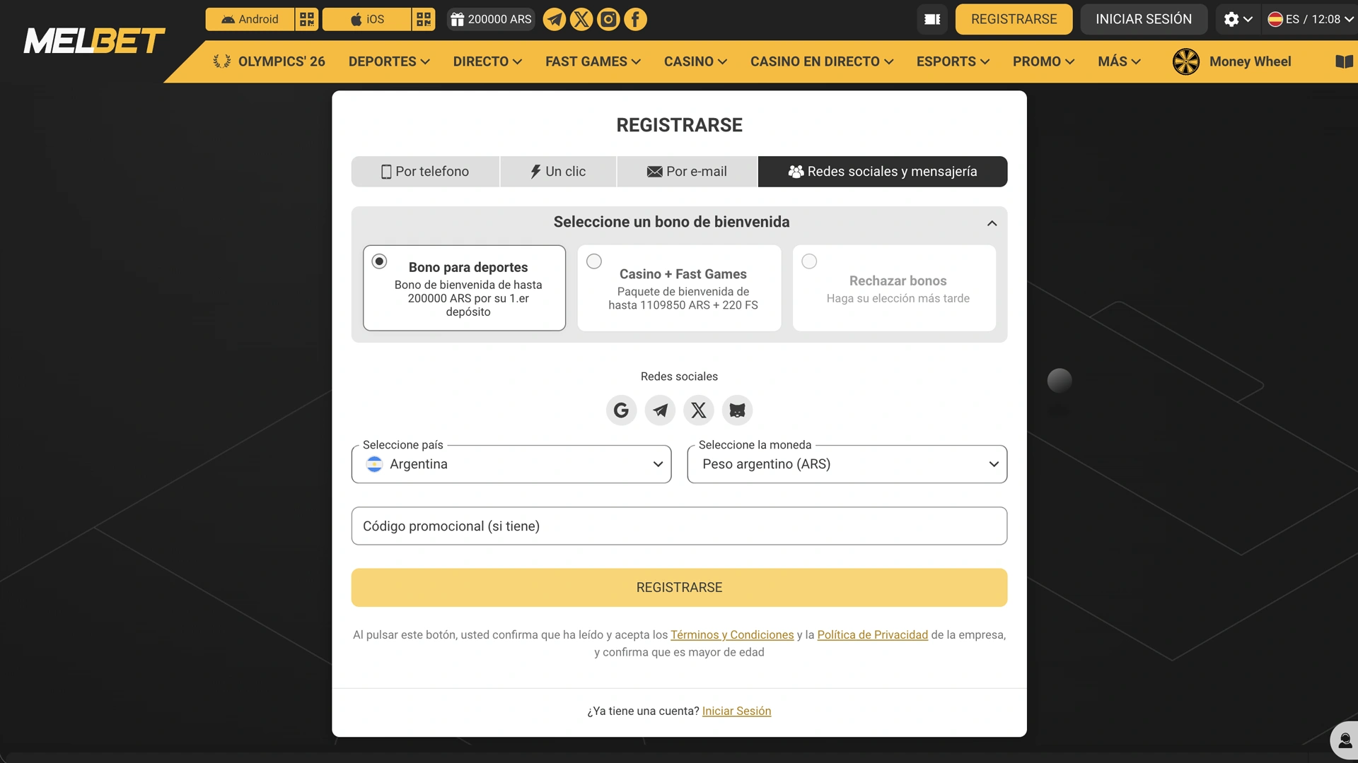 Abrí una cuenta nueva en Melbet Argentina para poder apostar con dinero real.