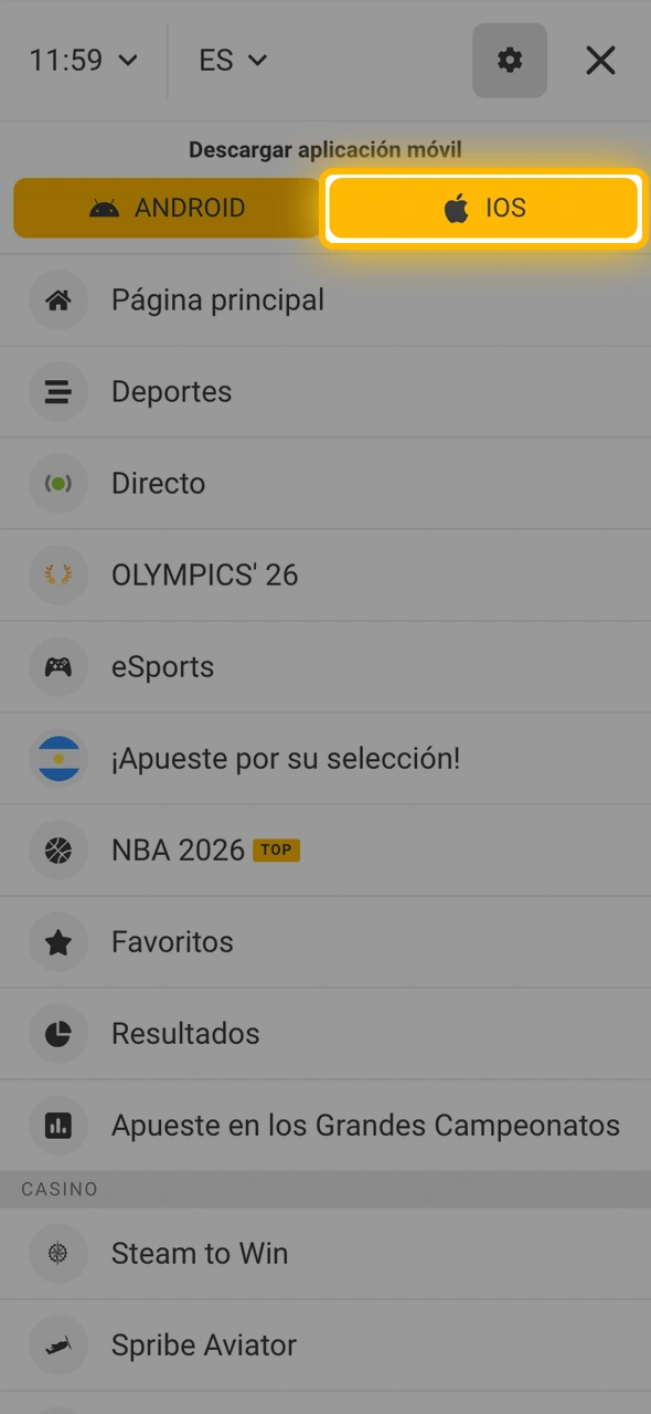 Localizá el enlace de descarga para dispositivos Apple en la web de Melbet.