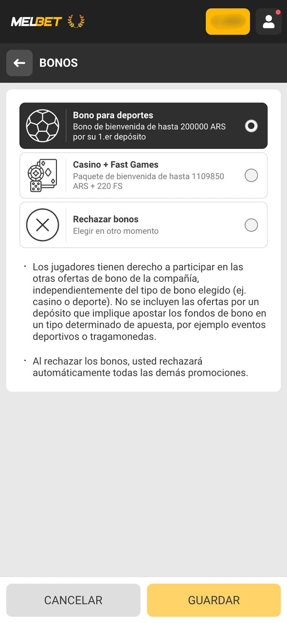 Habilitá la bonificación en tu perfil y empezá a cumplir los requisitos de apuesta en Melbet.