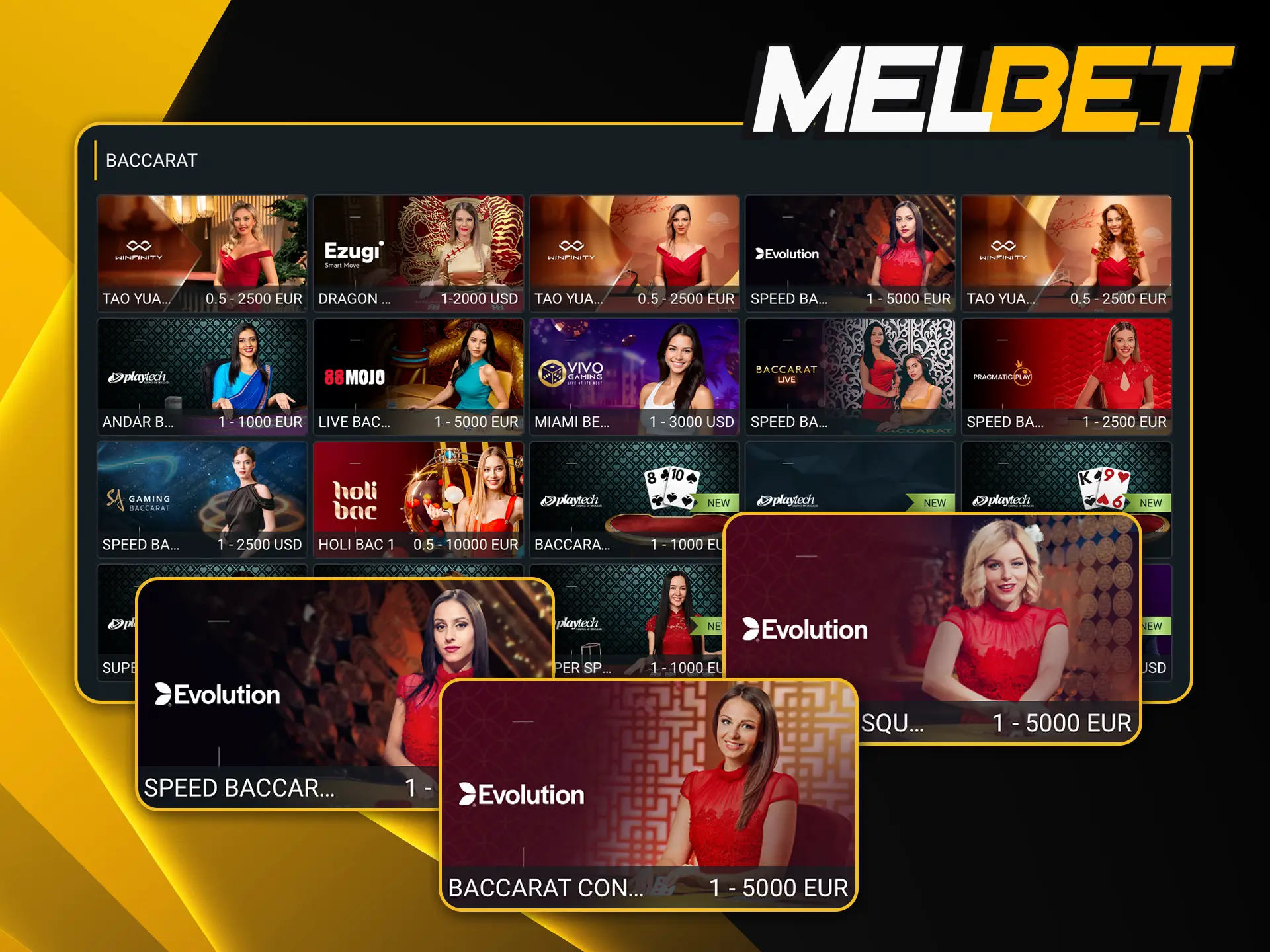 Participá en mesas de baccarat profesionales y apostá en directo desde la plataforma de Melbet.