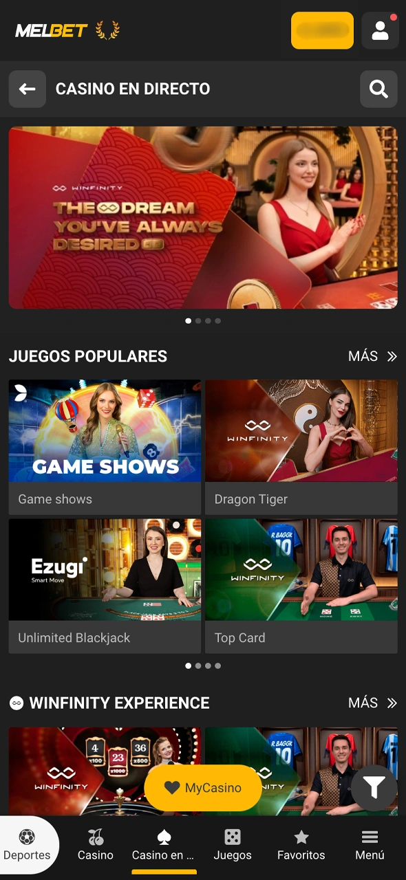 Seleccioná tu mesa de ruleta, blackjack o baccarat preferida en Melbet.