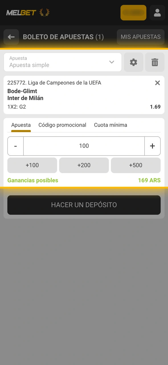 Revisá los datos en tu boleto de Melbet y dale el toque final para validar tu apuesta.