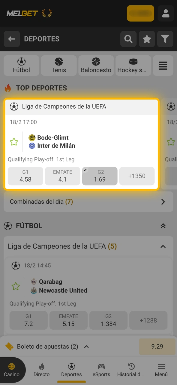 Navegá por el catálogo de Melbet y elegí el pronóstico que quieras realizar.