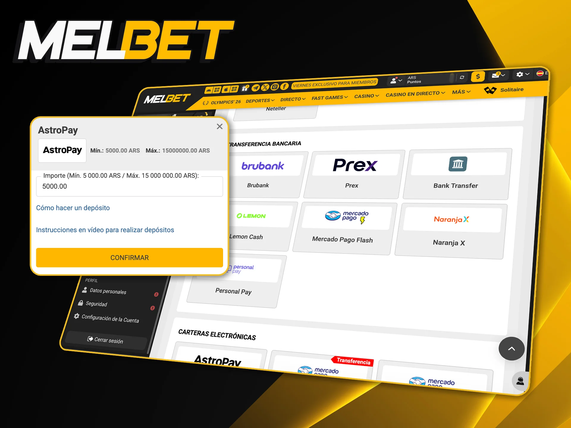 Seguí este paso a paso para cargar saldo en tu cuenta de Melbet utilizando métodos de pago locales.