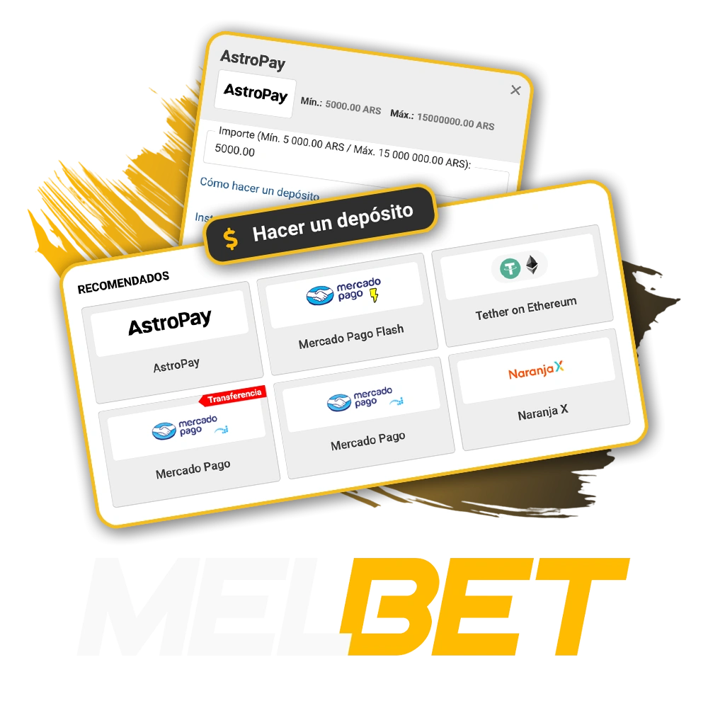Ingresá a la sección de recargas para fondear tu cuenta de Melbet de forma segura.