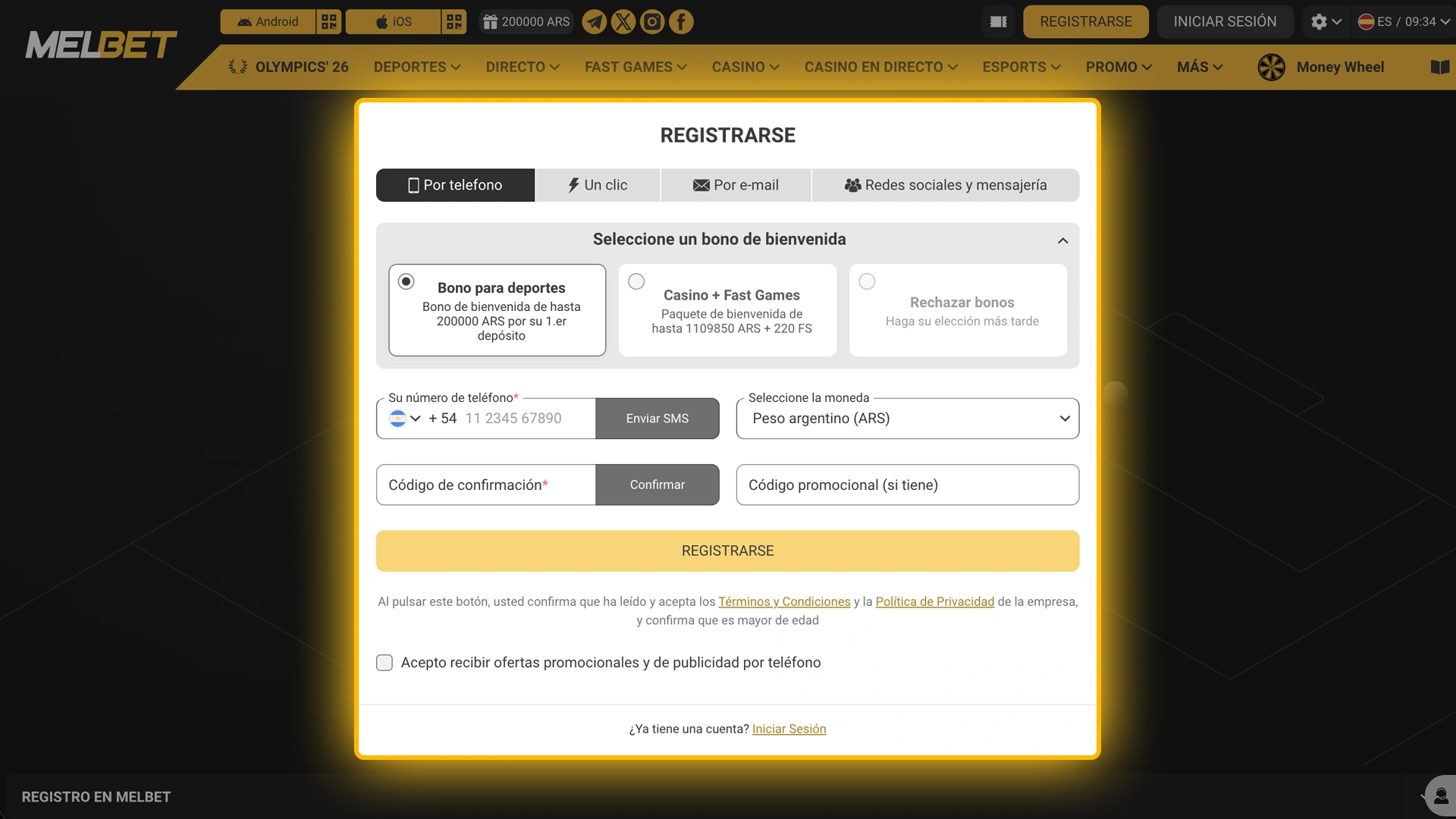 Registrate como nuevo usuario en la plataforma oficial de Melbet Argentina para acceder a los eSports.