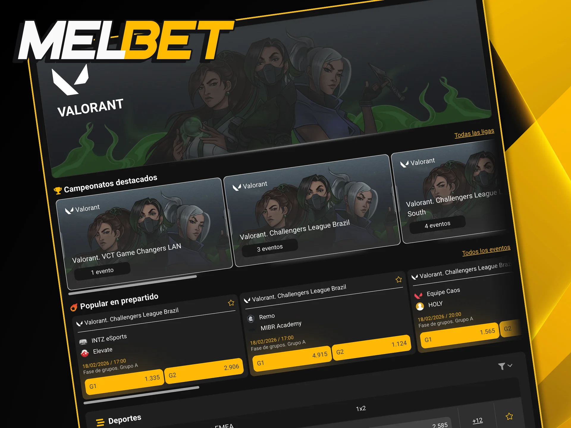 Viví la emoción de Valorant en Melbet apostando en los torneos VCT y ligas regionales con mercados en vivo.