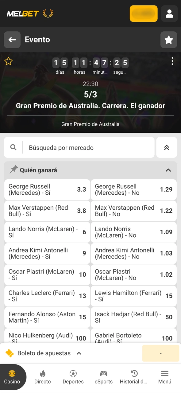 Completá el proceso de instalación y logueate en Melbet para empezar a apostar.