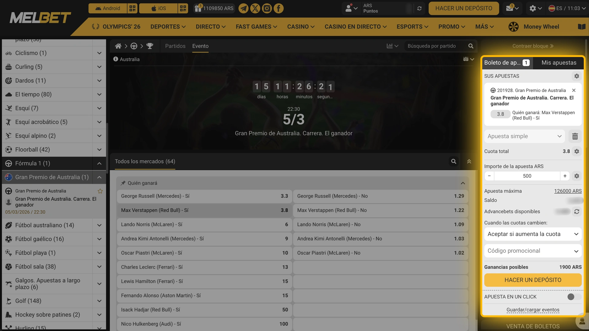 Indicá cuánto querés apostar y validá el cupón de juego en Melbet.