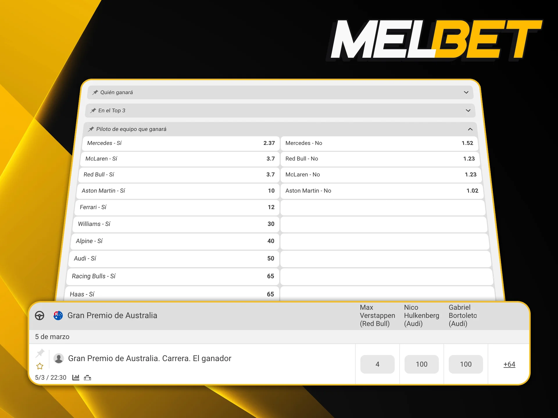Disfrutá de la velocidad apostando en Melbet con mercados exclusivos para cada carrera del calendario de F1.