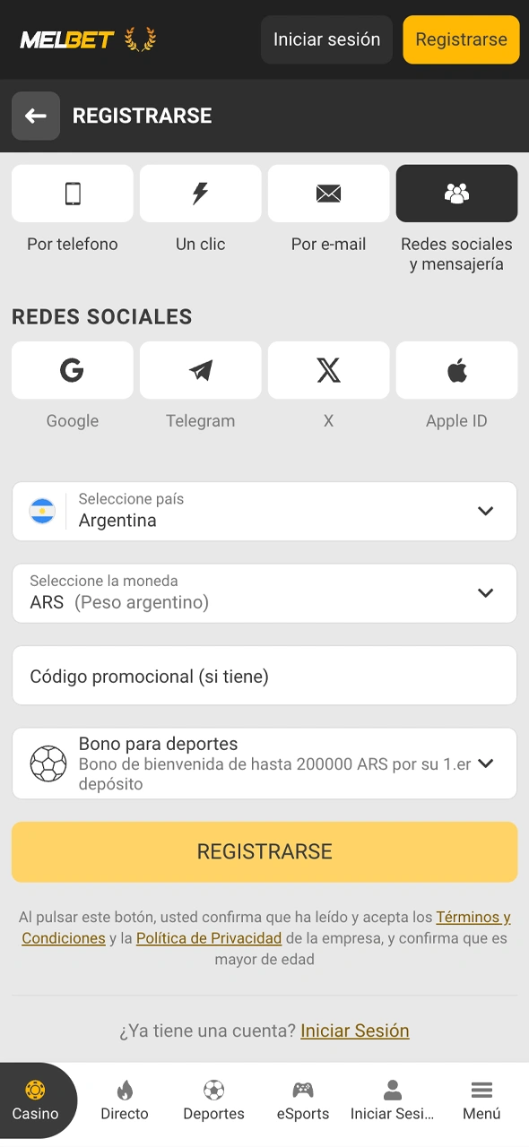 Abrí tu nuevo perfil de usuario en el sitio oficial de Melbet Argentina.