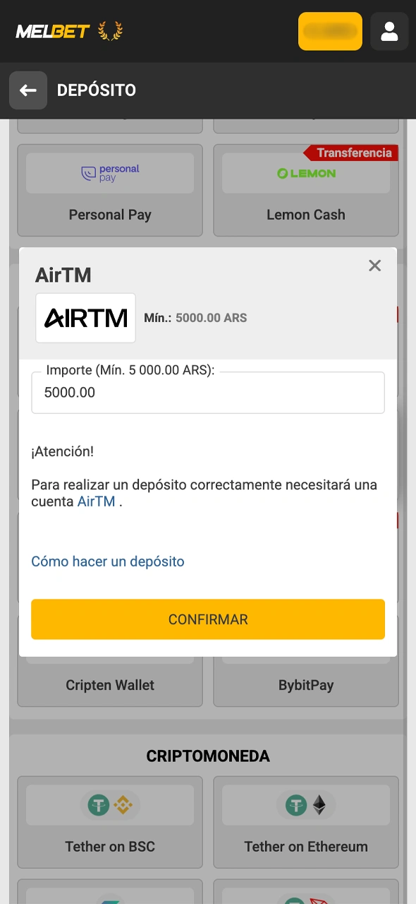 Realizá tu carga inicial de fondos en Melbet para habilitar tus apuestas de fútbol.