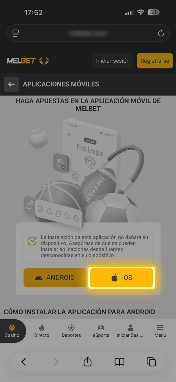 Seleccioná el instalador específico para el sistema operativo de Apple dentro de la web de Melbet.