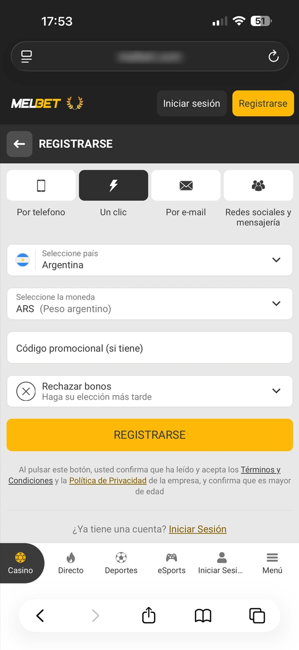 Completá el formulario de nuevo usuario en Melbet para habilitar todas las funciones de la app.