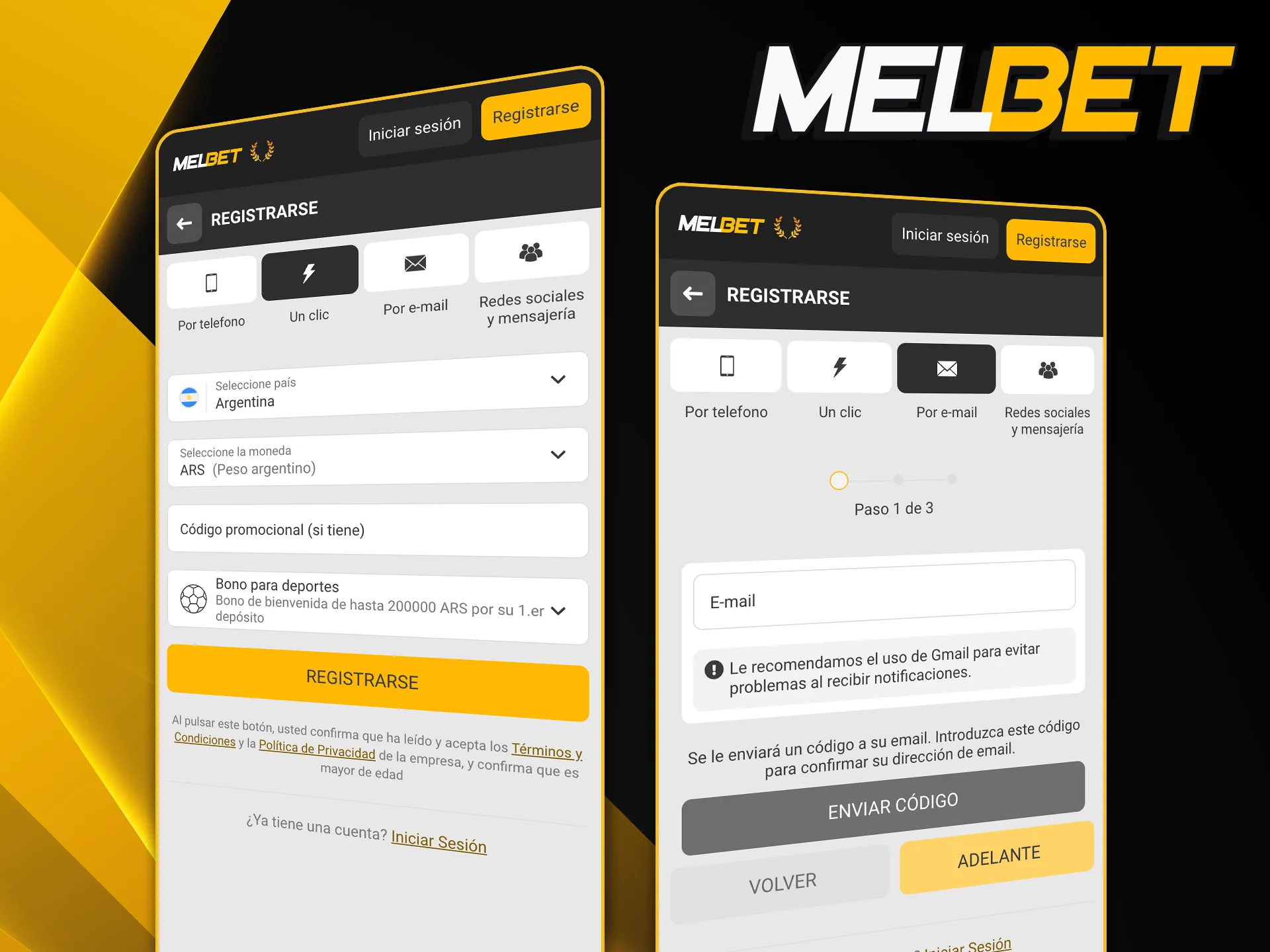 Seguí el paso a paso para completar el registro de usuario nuevo directamente desde la app de Melbet.