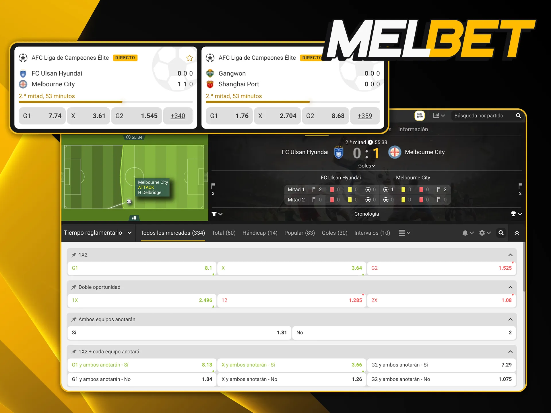 Sentí la adrenalina de apostar mientras transcurre la acción con el sistema live de Melbet.