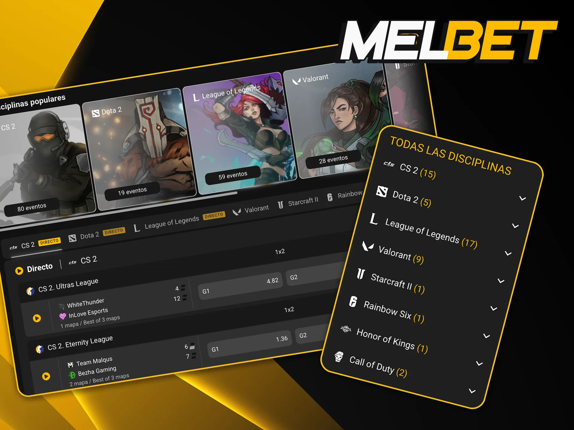 Sección especializada en competiciones de videojuegos de alto nivel con mercados dinámicos en Melbet.
