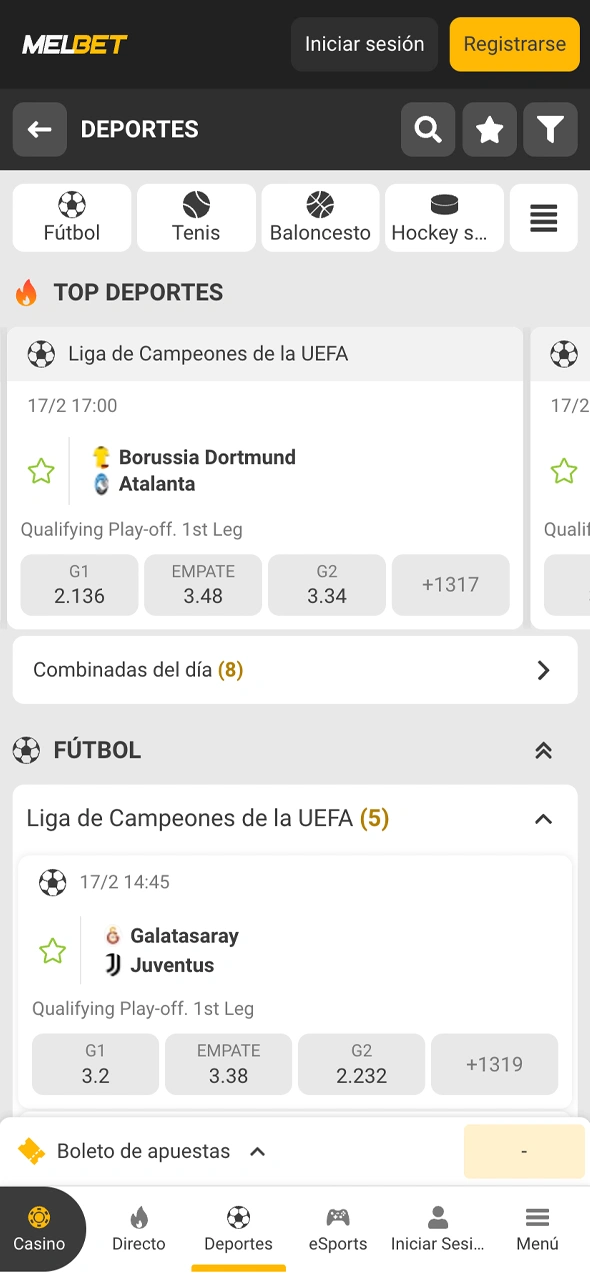 Observá la sección de apuestas deportivas de Melbet, chequeá el listado de disciplinas y compará las cuotas antes de armar tu jugada.