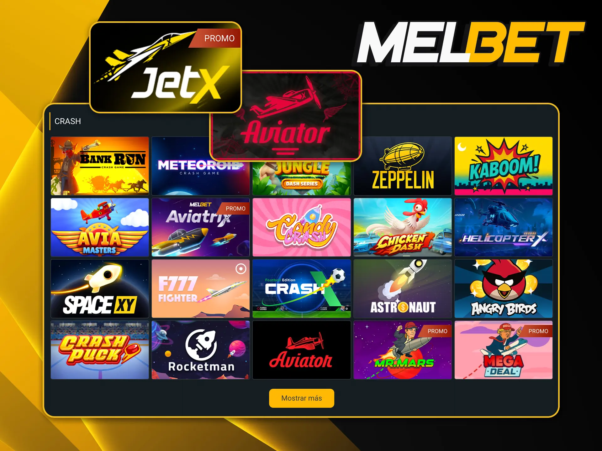 Probá tu suerte en juegos de resultados rápidos como Aviator y JetX disponibles en la sección crash de Melbet.