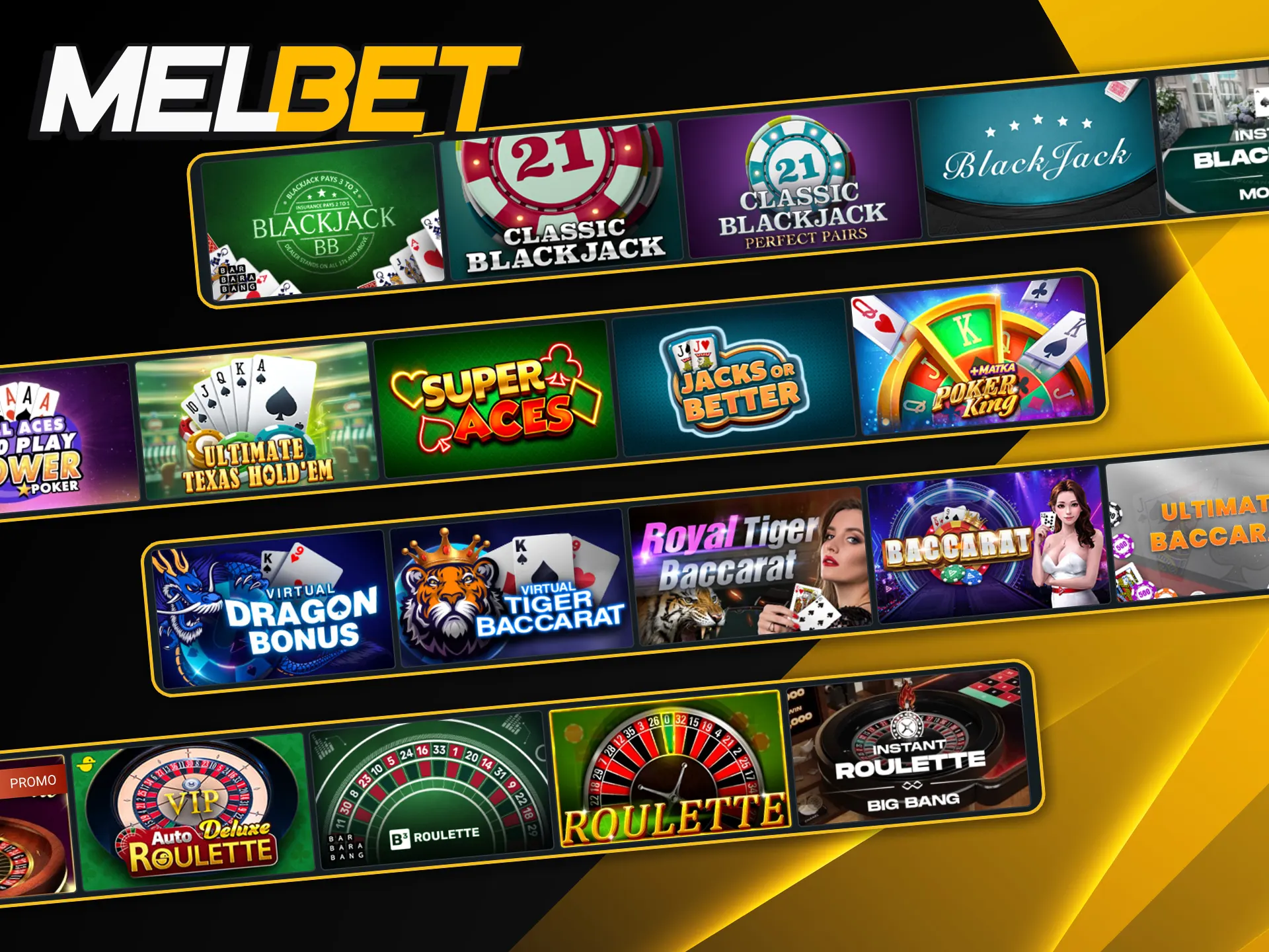 Mesas virtuales de ruleta, blackjack y baccarat para disfrutar de la experiencia clásica de casino en Melbet.