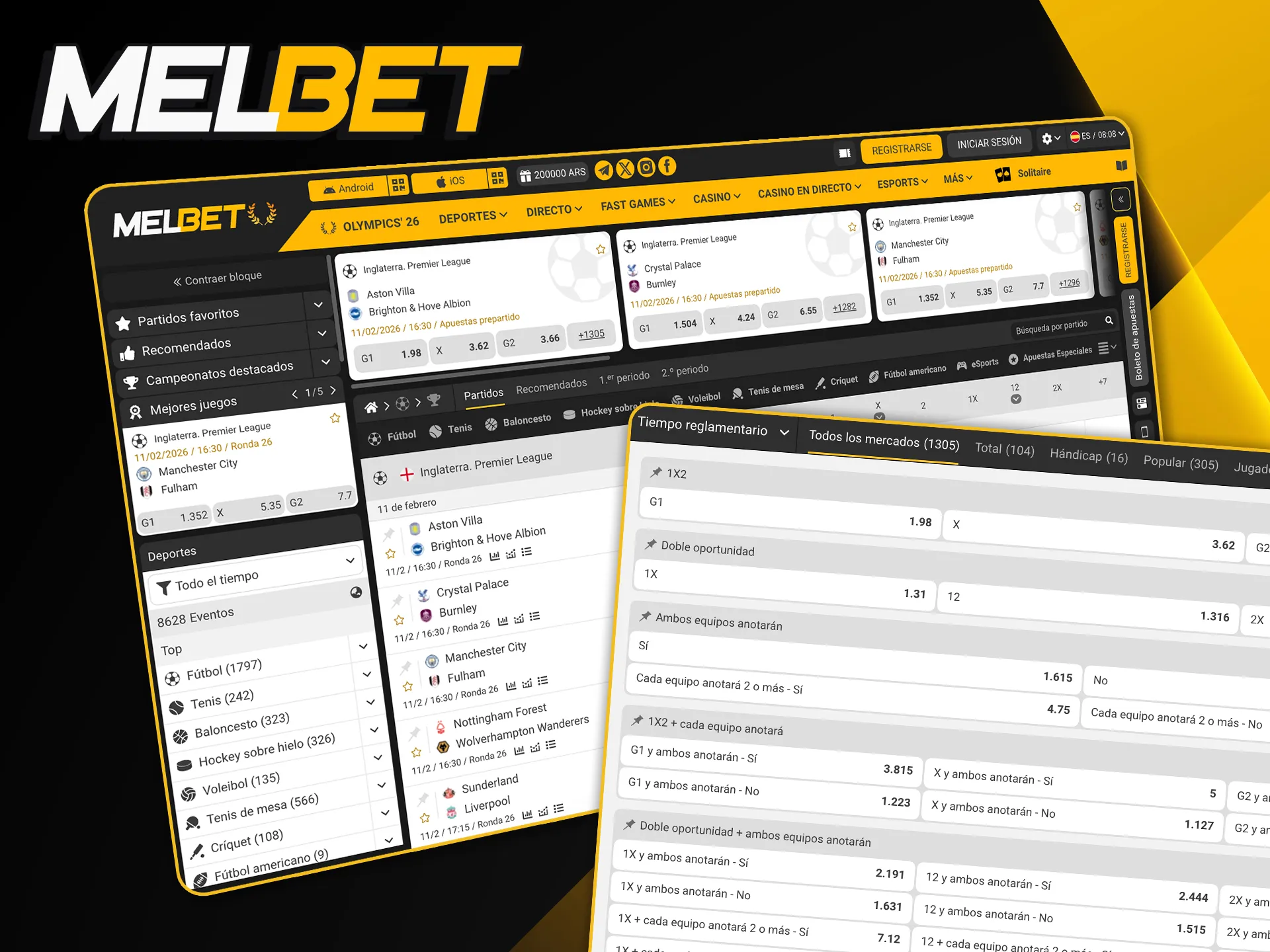 Realizá tus pronósticos en Melbet antes del inicio de los partidos con una gran variedad de mercados anticipados.