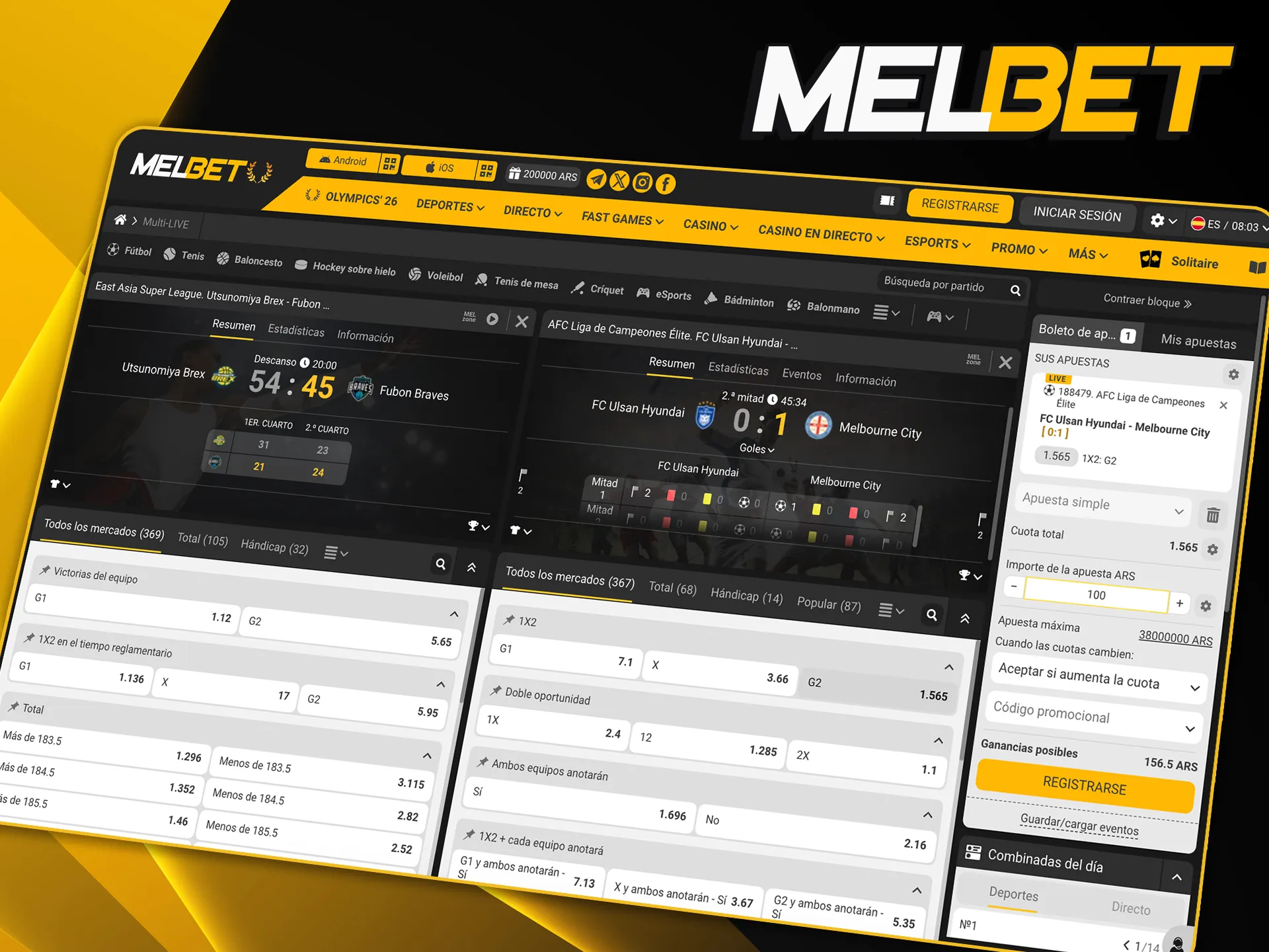 Función exclusiva de Melbet que te permite seguir y apostar en varios eventos en vivo de forma simultánea.