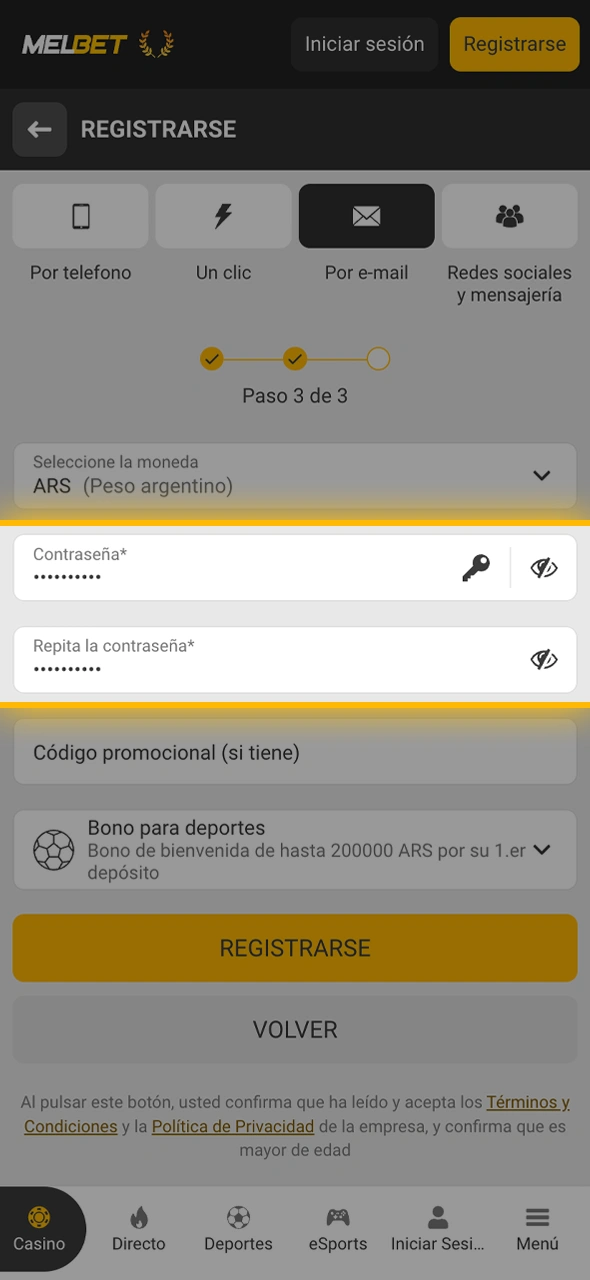 Generá una clave de seguridad robusta para proteger tu cuenta de Melbet en el móvil.