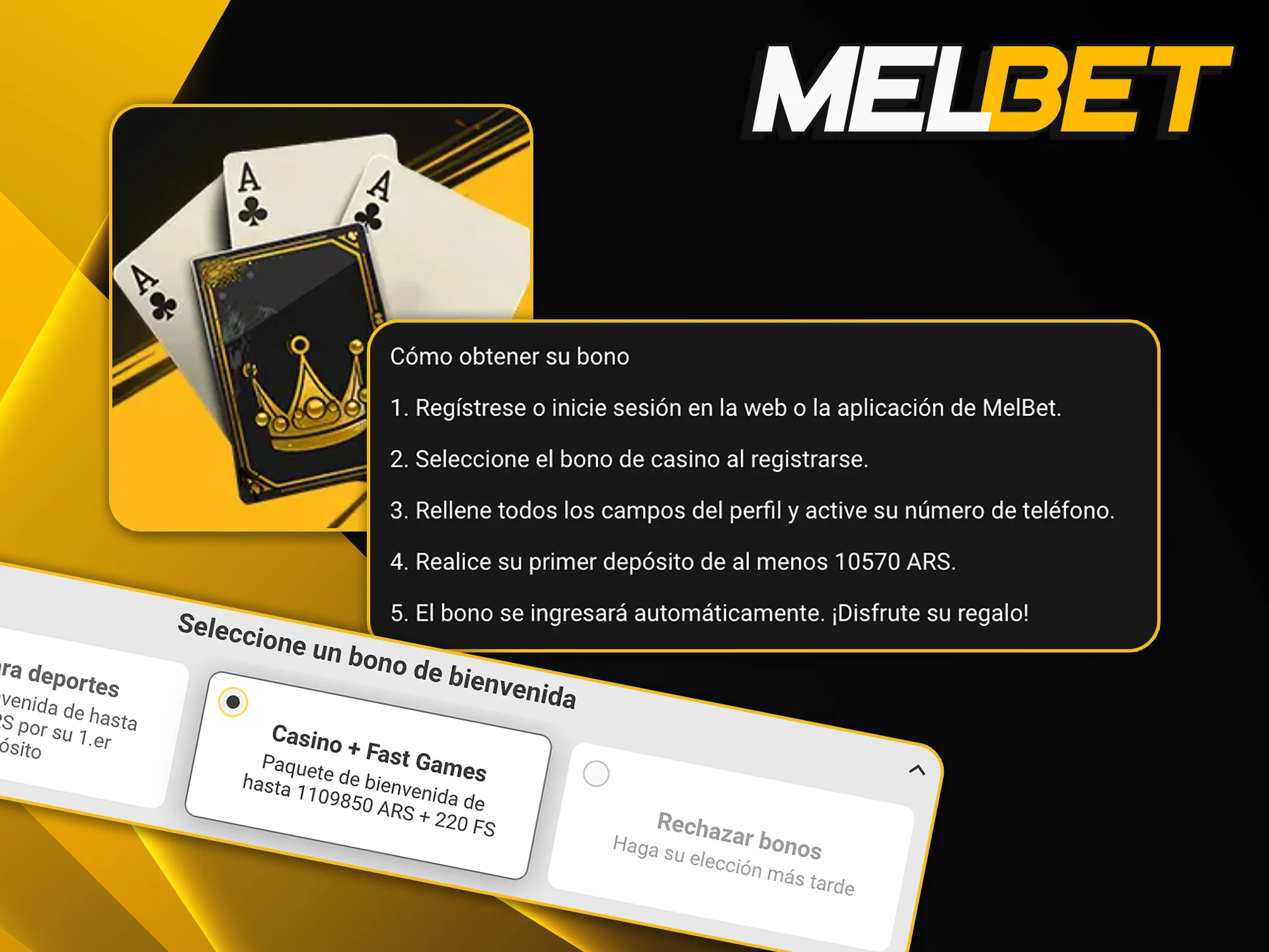 Seleccioná el paquete de casino de Melbet para nuevos usuarios durante el alta.