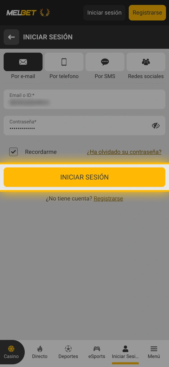 Validá tus credenciales para que el sistema de Melbet te permita entrar a la cuenta.