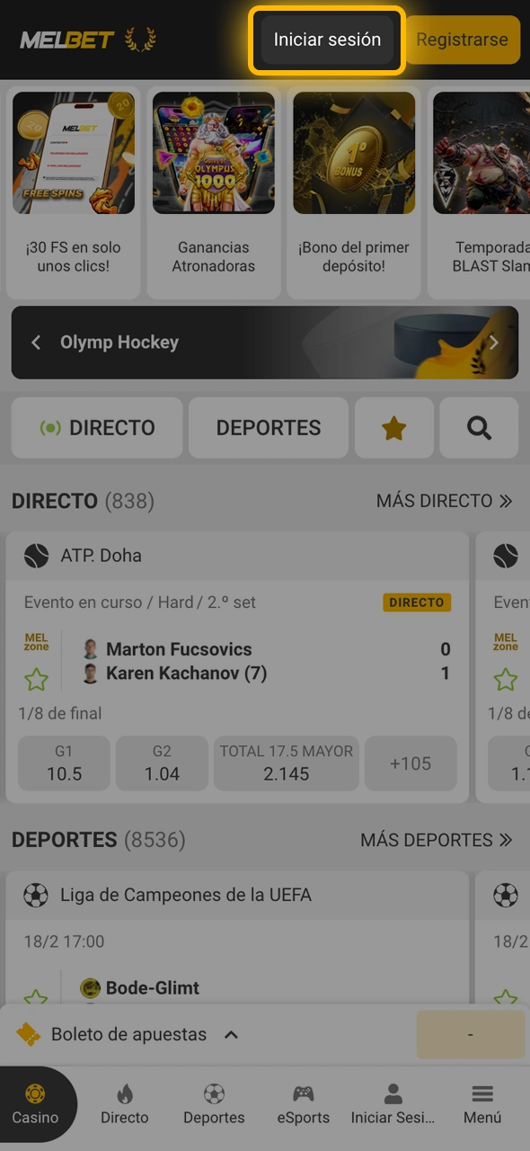 Dirigite a la ventana de login oficial de Melbet Argentina a través del acceso directo.