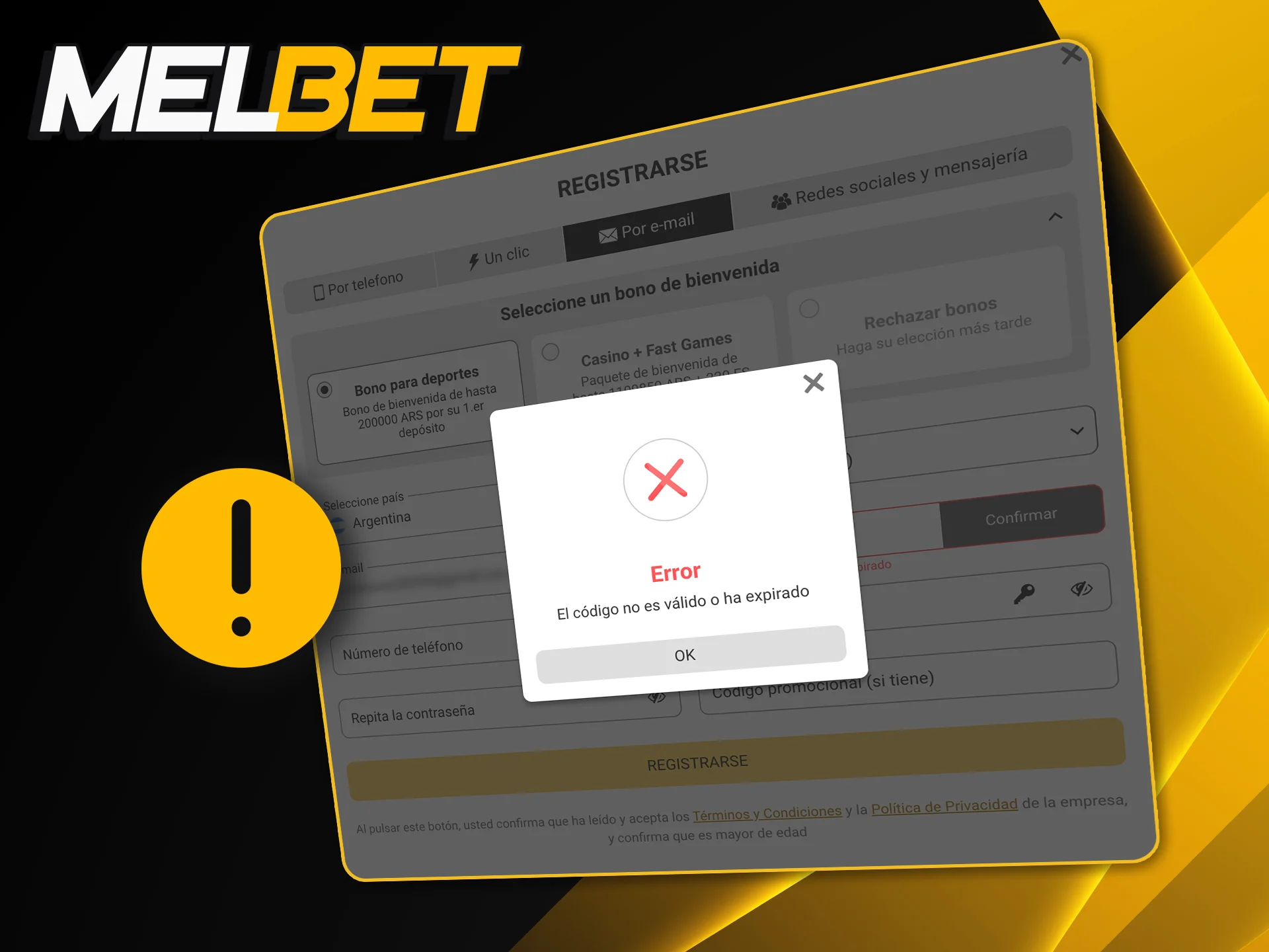 Ayuda técnica para superar errores de validación al crear tu perfil en Melbet.
