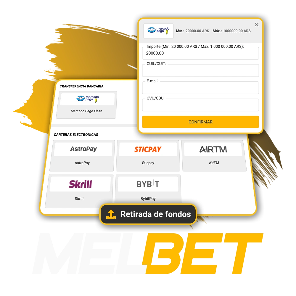 Accedé al panel principal de gestión de fondos y cobros de Melbet Argentina.