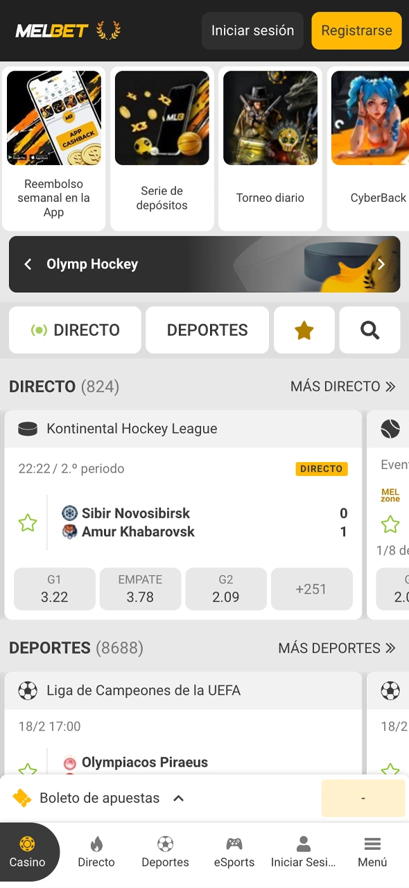 Accedé a la web de Melbet Argentina usando el navegador de tu smartphone.
