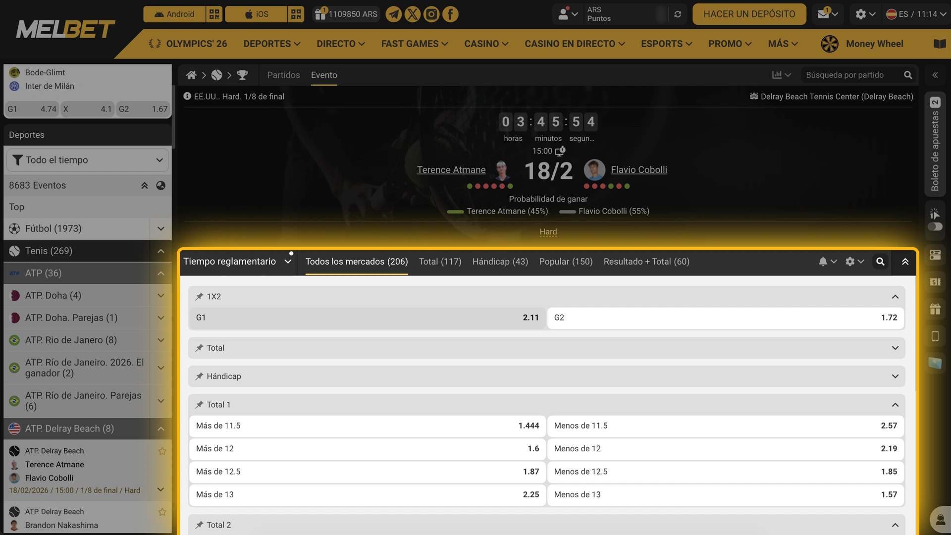 Seleccioná el evento y el tipo de apuesta, como ganador o hándicap, en la plataforma de Melbet.