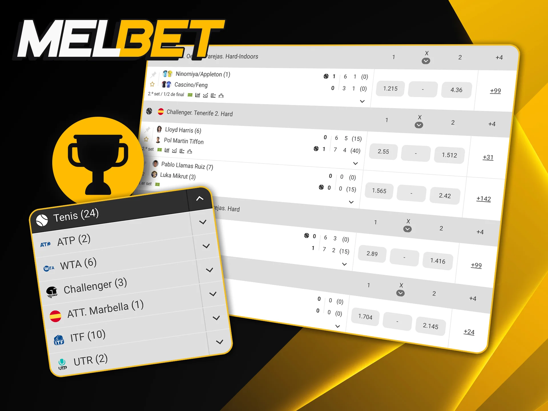 Apostá en Grand Slams, Masters 1000 y torneos locales a través de la plataforma de Melbet.