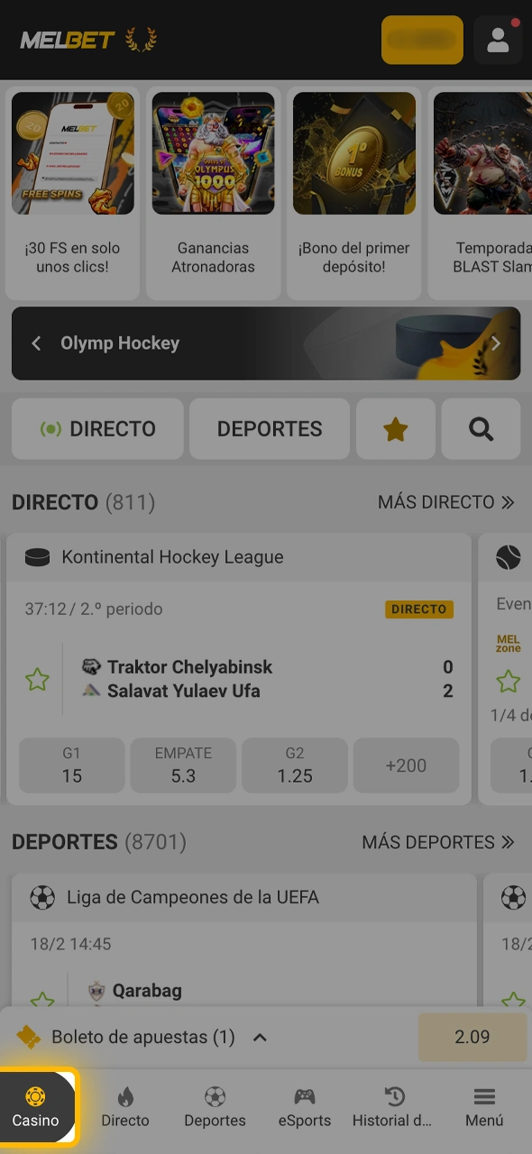 Navegá hasta la sección de casino de Melbet para ver el catálogo de slots.